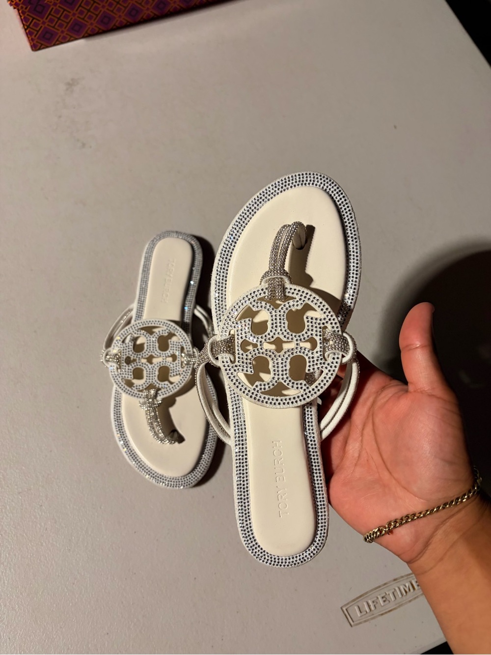 Tory Burch White Crystal-Embellished Miller Thong Sandals - Picture 3 of 3